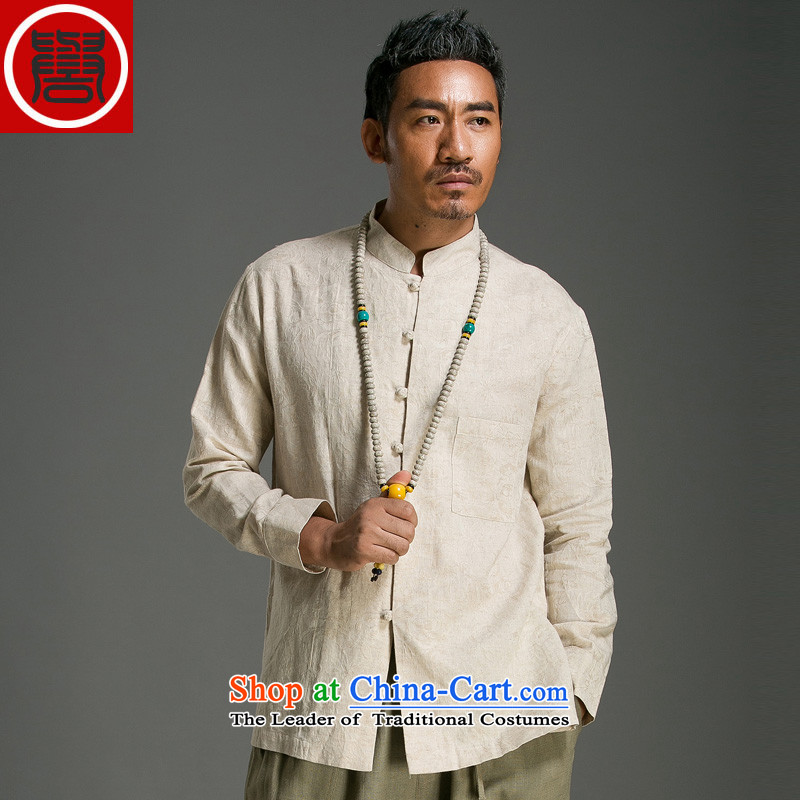 Renowned Chinese service men jacquard Tang long-sleeved shirt with stylish and colorful ethnic costumes, Tang dynasty China wind Men's Shirt during the spring and autumn 9166 m Yellow?L