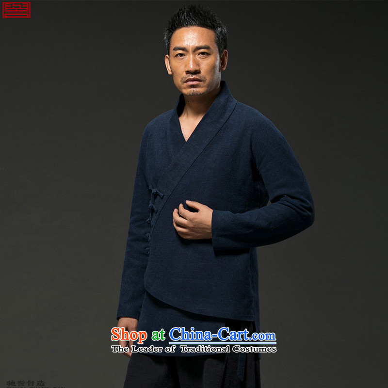Renowned Chinese Services China wind autumn and winter Han-men and a long-sleeved jacket cotton linen Tang dynasty improved spiritual ball-t-shirt is loose clothing clip blue XXXL, renowned (chiyu) , , , shopping on the Internet