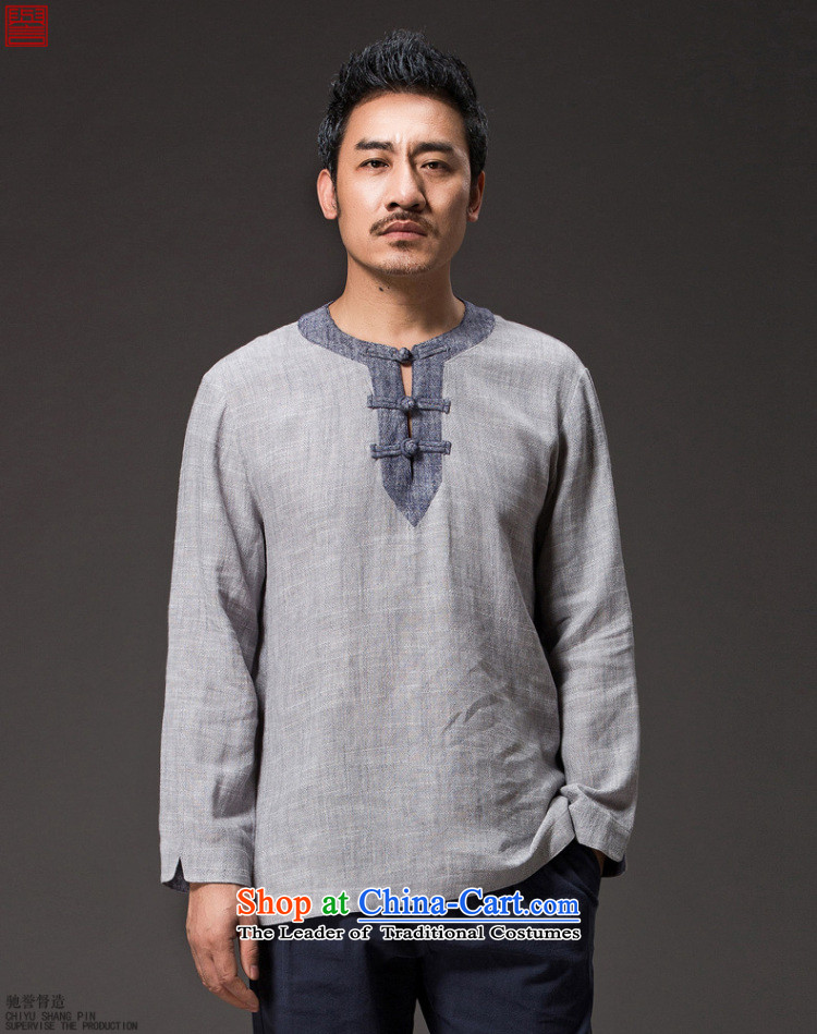 Renowned 2015 China wind men blacklead long-sleeved T-shirt shirt men Tang dynasty linen round-neck collar disc detained men's wear casual clothes autumn blouses light gray jumbo (2XL) picture, prices, brand platters! The elections are supplied in the national character of distribution, so action, buy now enjoy more preferential! As soon as possible.