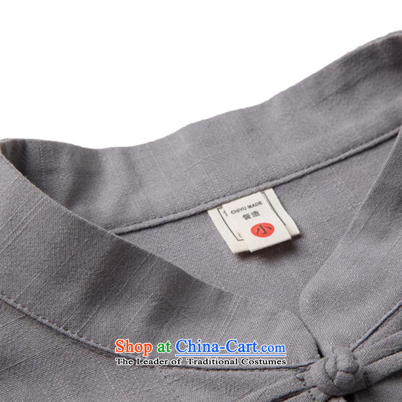 Renowned 2015 China wind men linen shirt solid color long-sleeved T-shirt autumn linen retro men Tang T-shirts and T-shirt light gray XL, renowned (CHIYU) , , , shopping on the Internet