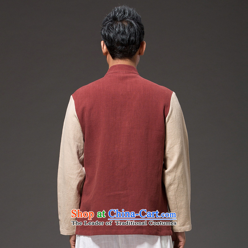 Renowned Chinese Wind leave two men loading TANG Sau San Han-men long-sleeved shirt with flax spell color autumn tray clip mock red XXL, renowned (CHIYU) , , , shopping on the Internet