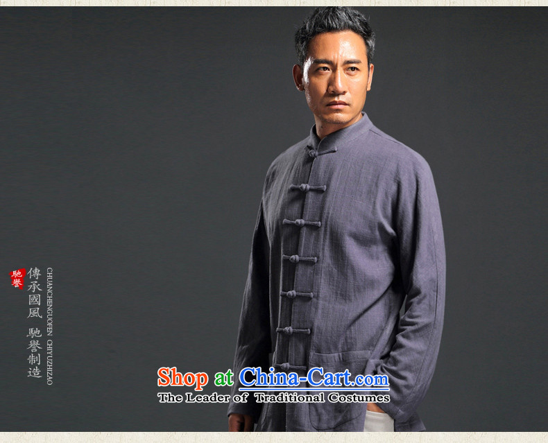 Renowned Tang dynasty autumn long-sleeved men detained Chinese tunic Han-rom China wind linen men casual relaxd cotton linen shirts and dark blue XXXL picture, prices, brand platters! The elections are supplied in the national character of distribution, so action, buy now enjoy more preferential! As soon as possible.