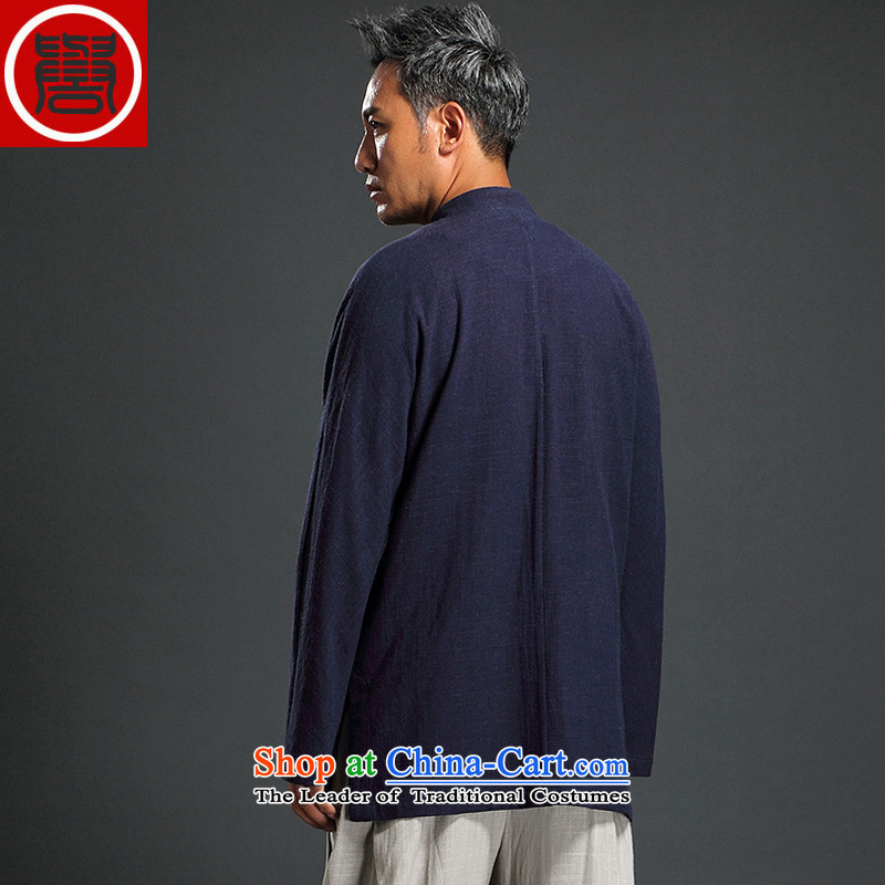 Renowned Tang dynasty autumn long-sleeved men detained Chinese tunic Han-rom China wind linen men casual relaxd cotton linen shirts and dark blue XXXL, renowned (CHIYU) , , , shopping on the Internet