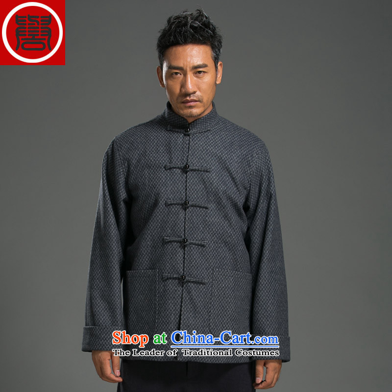 Renowned China wind Buddha clasp Tang Dynasty Chinese Men's Mock-Neck long-sleeved cotton linen loose men t-shirt national gray XL, renowned (CHIYU) , , , shopping on the Internet