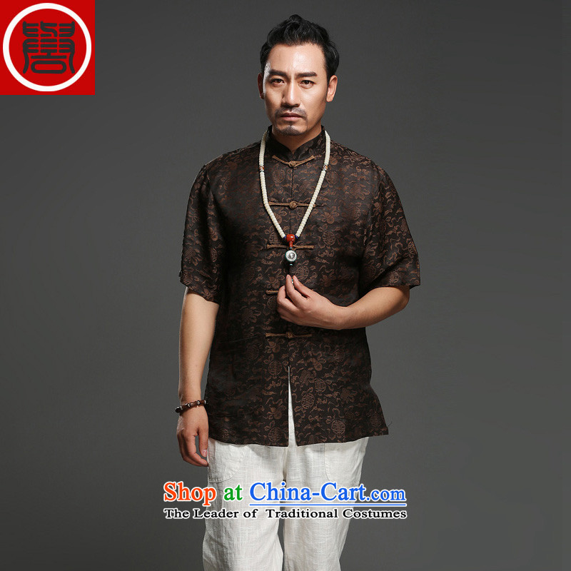 Renowned Chinese service men Summer Scent of silk yarn in the cloud of older men's Tang dynasty short-sleeved disc Chinese wind load T0024 father black , L, renowned (chiyu) , , , shopping on the Internet