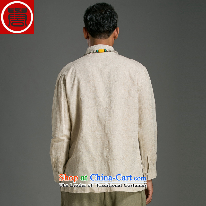 Renowned China wind on the fall of New Men's shirts and Tang dynasty jacquard male Long-Sleeve Shirt Han-Chinese men's national costumes autumn retro shirt Yellow XL, renowned (CHIYU) , , , shopping on the Internet