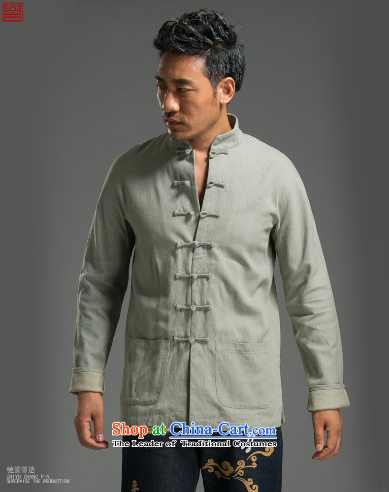 Renowned Chinese Services China wind retro denim Tang Dynasty Chinese long-sleeved jacket autumn Men's Mock-Neck tray clip and trendy serving light green 3XL national picture, prices, brand platters! The elections are supplied in the national character of distribution, so action, buy now enjoy more preferential! As soon as possible.