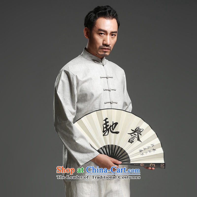 Renowned Chinese Services China wind Chinese long-sleeved men loaded during the spring and autumn new Tang dynasty and long-sleeved tray clip Tang dynasty father replacing cotton linen, light gray XL, renowned (chiyu) , , , shopping on the Internet
