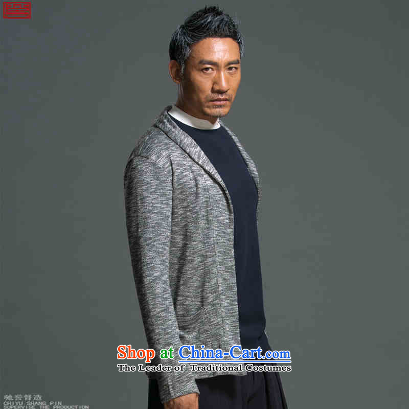 Renowned Chinese Services China wind load spring and autumn new man jacket lapel pins with a Chinese Sau San knitting cardigan long-sleeved sweater sweater light gray , L, renowned (chiyu) , , , shopping on the Internet