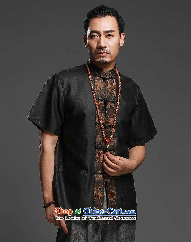 Renowned Chinese service men silk short-sleeved Tang Dynasty Chinese shirt Men's Shirt herbs extract cloud of incense yarn male half sleeve T9139 national black L picture, prices, brand platters! The elections are supplied in the national character of distribution, so action, buy now enjoy more preferential! As soon as possible.