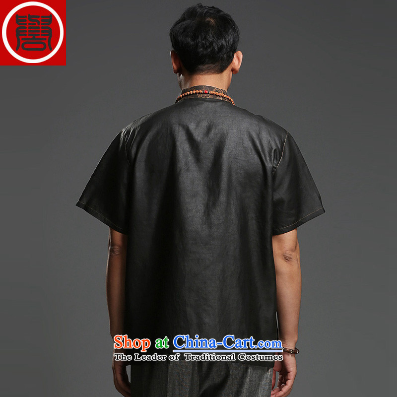 Renowned Chinese service men silk short-sleeved Tang Dynasty Chinese shirt Men's Shirt herbs extract cloud of incense yarn male half sleeve T9139 National Black , L, renowned (chiyu) , , , shopping on the Internet