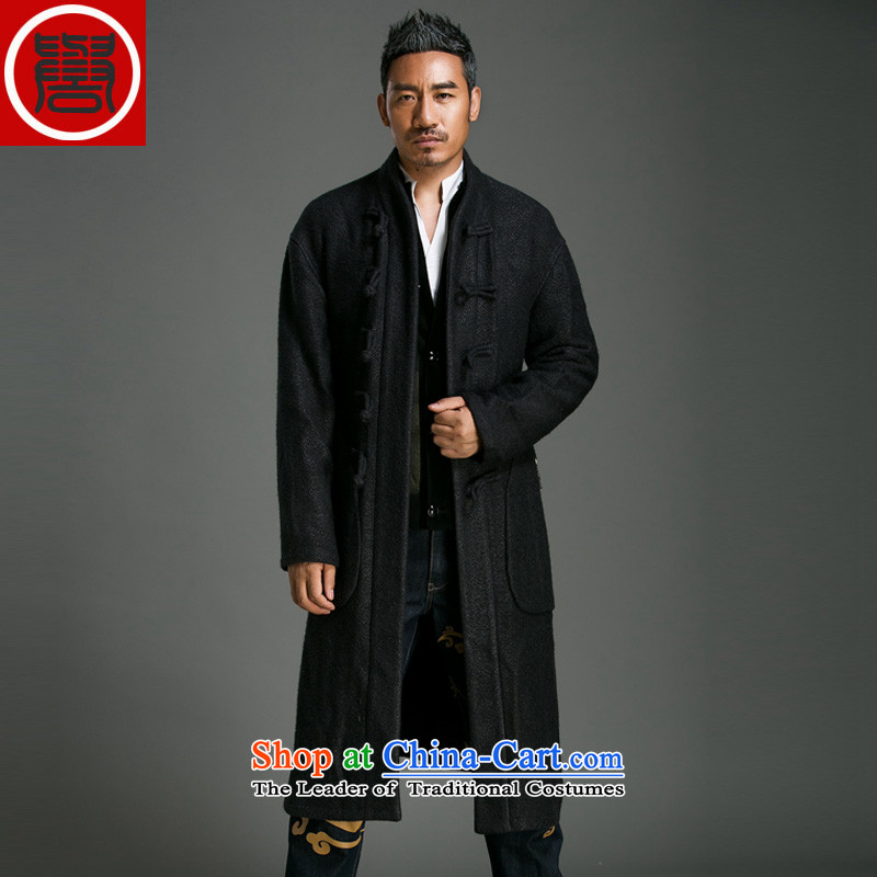 Renowned Chinese men of autumn and winter clothing leisure-semi-high collar coats single row Chinese men long wave wool wind jacket? 71 Black XL, renowned (chiyu) , , , shopping on the Internet