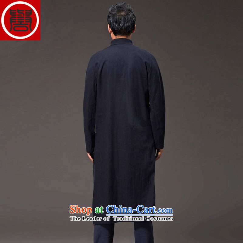 Renowned Chinese Tang dynasty services improved Han-long-sleeved clothing is loose ball-spiritual badges of T-shirt male China wind cotton linen tea service XXXL, DEEP BLUE (chiyu renowned shopping on the Internet has been pressed.)