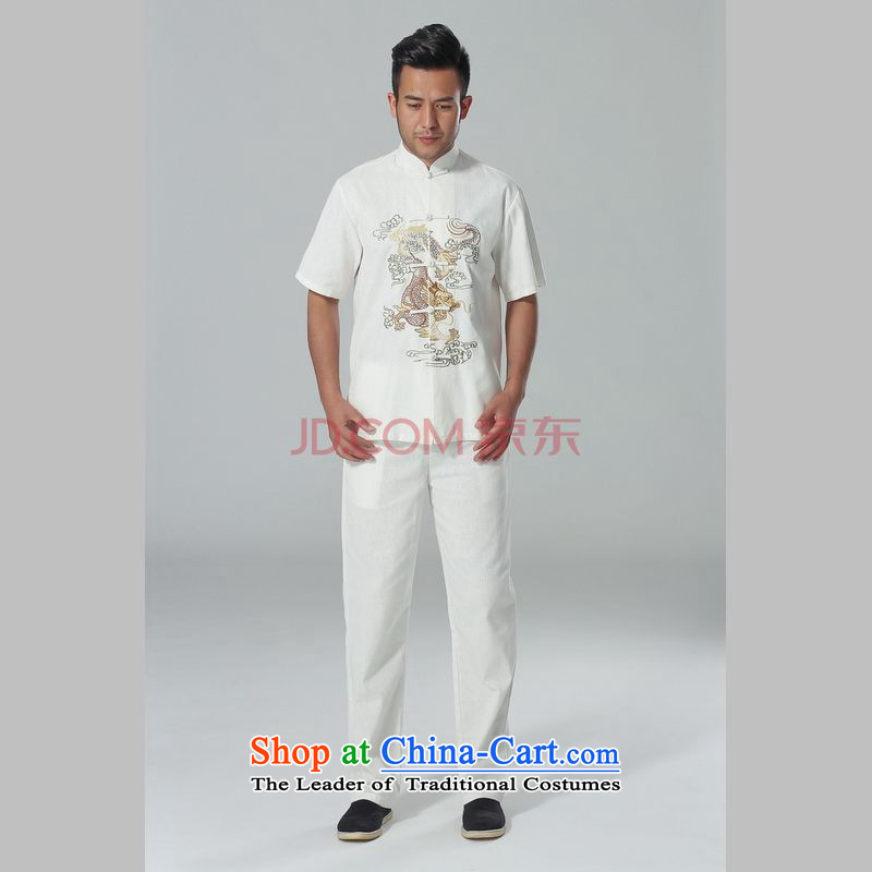 The elderly in the Arthur Min Tang dynasty male summer cotton linen collar Chinese Tai Chi Man serving short-sleeve kit for larger men's kung fu kit white , L, Min Joseph shopping on the Internet has been pressed.