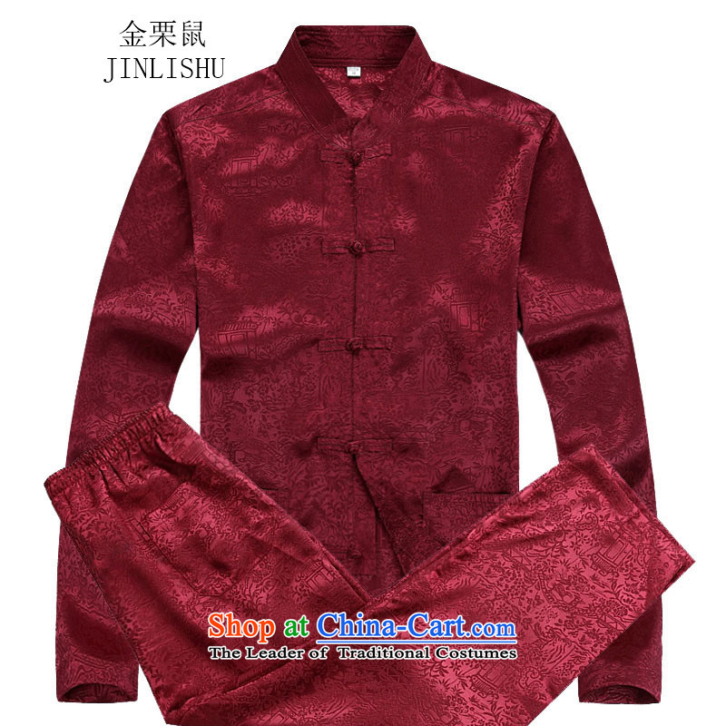 Kanaguri Mouse?2015 fall of Chinese long-sleeved men of older men Tang blouses red kit?XL