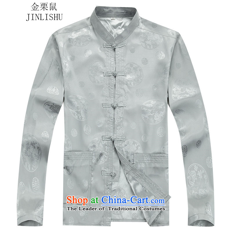 Kanaguri Mouse New China wind men long-sleeved Tang Dynasty Package for older autumn clothing gray suit S kanaguri mouse (JINLISHU) , , , shopping on the Internet