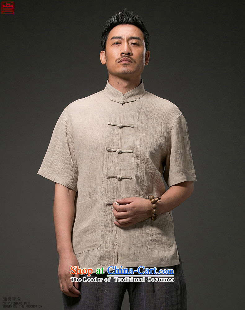 Renowned Chinese Tang dynasty to the cotton linen short-sleeved older Chinese short-sleeved cloth temperament disc buttoned, national service men summer light yellow 3XL picture, prices, brand platters! The elections are supplied in the national character of distribution, so action, buy now enjoy more preferential! As soon as possible.