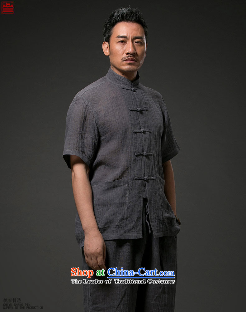 Renowned Chinese Tang dynasty to the cotton linen short-sleeved older Chinese short-sleeved cloth temperament disc buttoned, national service men summer light yellow 3XL picture, prices, brand platters! The elections are supplied in the national character of distribution, so action, buy now enjoy more preferential! As soon as possible.