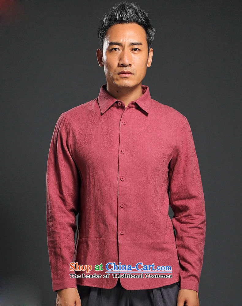 Hunnz2015 New Products China wind Tang Dynasty Men's Long-Sleeve lapel improved national dress shirt and dark red XL Photo, prices, brand platters! The elections are supplied in the national character of distribution, so action, buy now enjoy more preferential! As soon as possible.