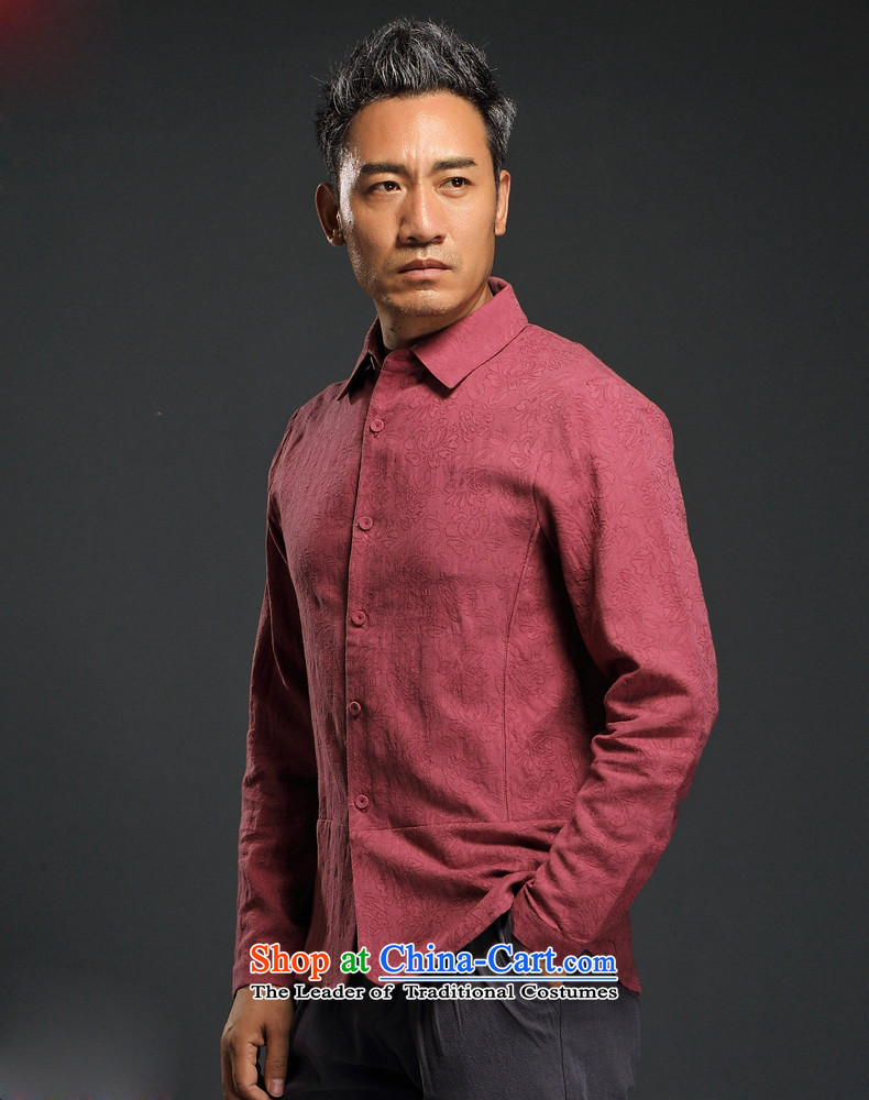 Name of the new Chinese Wind HANNIZI2015 Men's Long-Sleeve Tang dynasty lapel improved male national costumes dark red shirt XXXL picture, prices, brand platters! The elections are supplied in the national character of distribution, so action, buy now enjoy more preferential! As soon as possible.