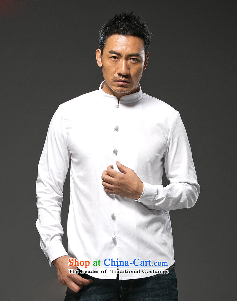 Hunnz China wind cotton linen collar disc detained men Tang Dynasty Chinese long-sleeved shirt-Sau San national costume white L picture, prices, brand platters! The elections are supplied in the national character of distribution, so action, buy now enjoy more preferential! As soon as possible.