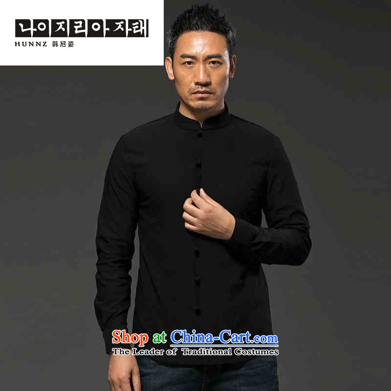 Name of HANNIZI China wind cotton linen collar disc detained men Tang Dynasty Chinese long-sleeved shirt-Sau San national costume Black XL