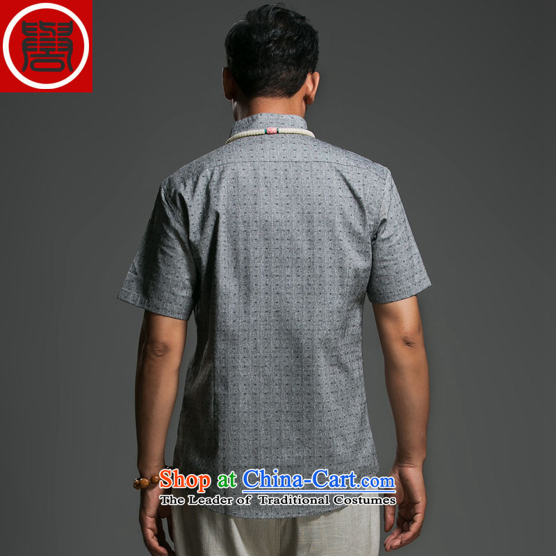 Renowned Chinese clothing products new summer linen stamp men detained for short-sleeved shirt relaxd casual middle-aged short-sleeved T-shirt gray XL, renowned (chiyu) , , , shopping on the Internet
