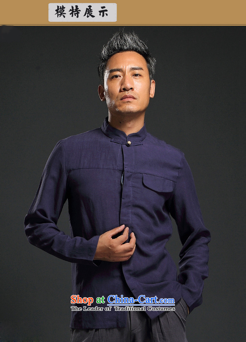 Hunnz China wind shirt long-sleeved shirt linen men minimalist Solid Color Chinese Tang tray clip Chinese tunic dark blue XL Photo, prices, brand platters! The elections are supplied in the national character of distribution, so action, buy now enjoy more preferential! As soon as possible.