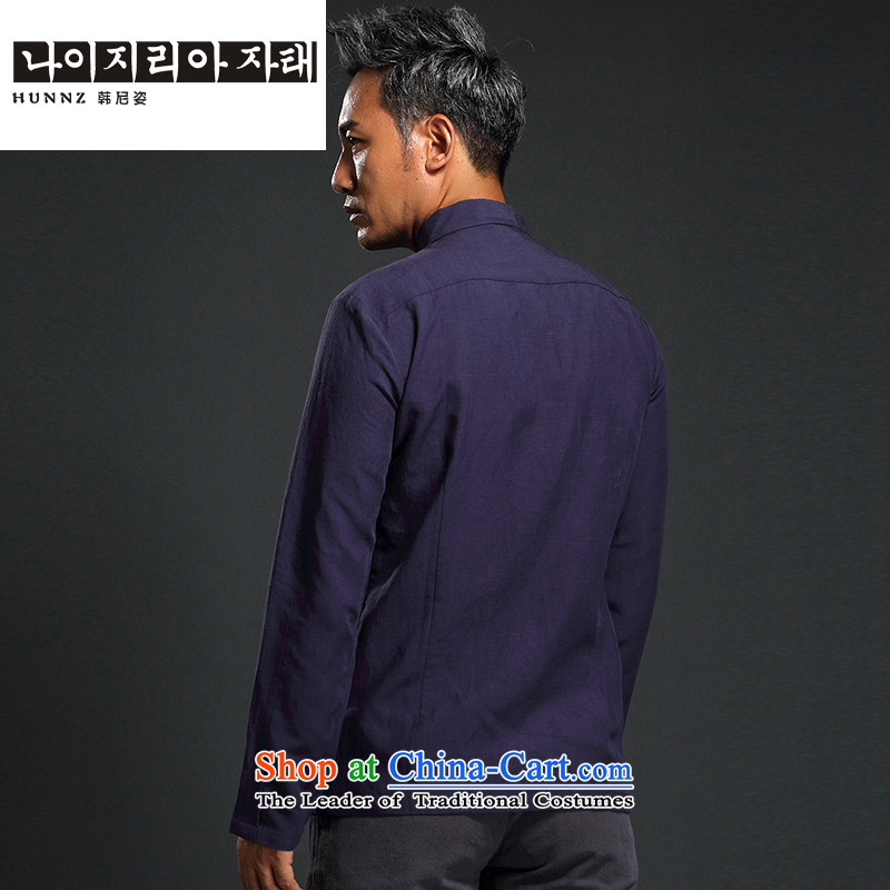 Name of China wind shirt HANNIZI Men long-sleeved shirt linen minimalist Solid Color Chinese Tang tray clip Chinese tunic , L, Korea, dark blue Gigi Lai (hannizi) , , , shopping on the Internet