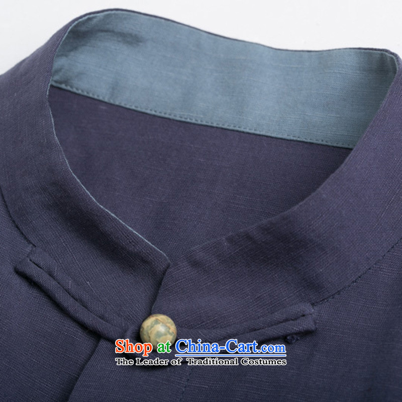 Name of China wind shirt HANNIZI Men long-sleeved shirt linen minimalist Solid Color Chinese Tang tray clip Chinese tunic , L, Korea, dark blue Gigi Lai (hannizi) , , , shopping on the Internet