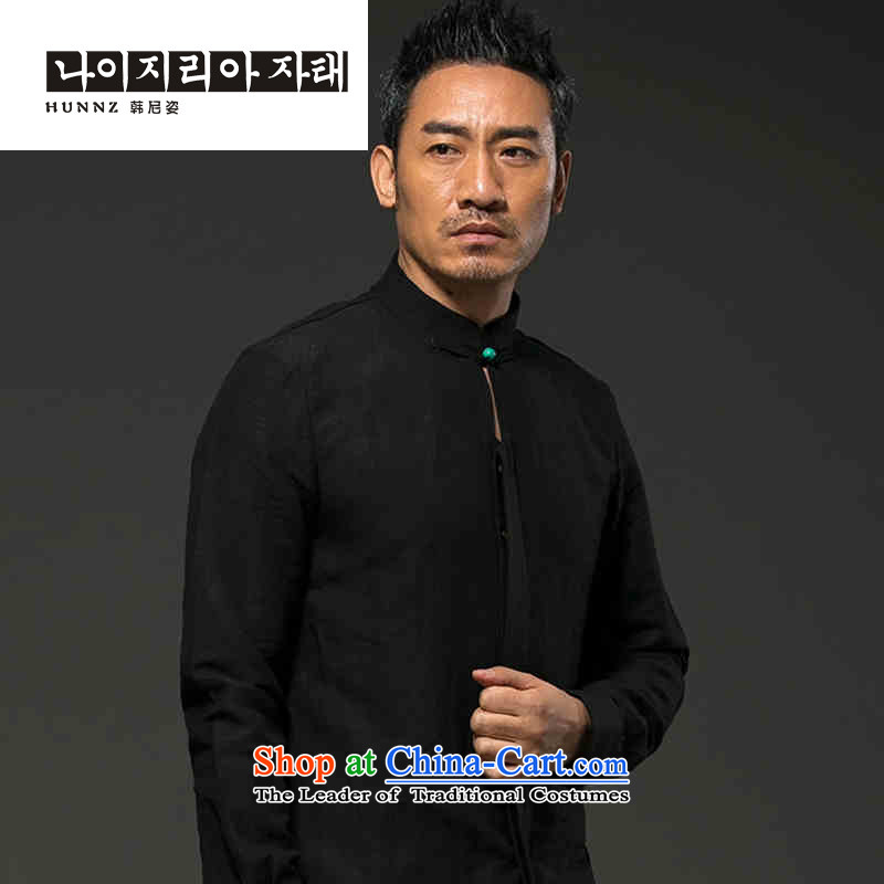 The name of the male long-sleeved natural HANNIZI linen leisure, classic Chinese shirt low wind loose solid color black XXL, Tang won, Gigi Lai (hannizi) , , , shopping on the Internet