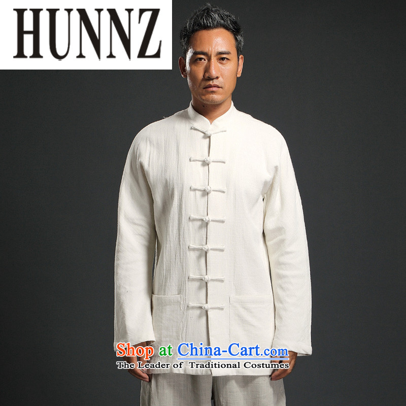 The disc deduction HUNNZ Han-China wind long-sleeved Tang dynasty men casual relaxd cotton linen shirt with white XXL,HUNNZ,,, father shopping on the Internet