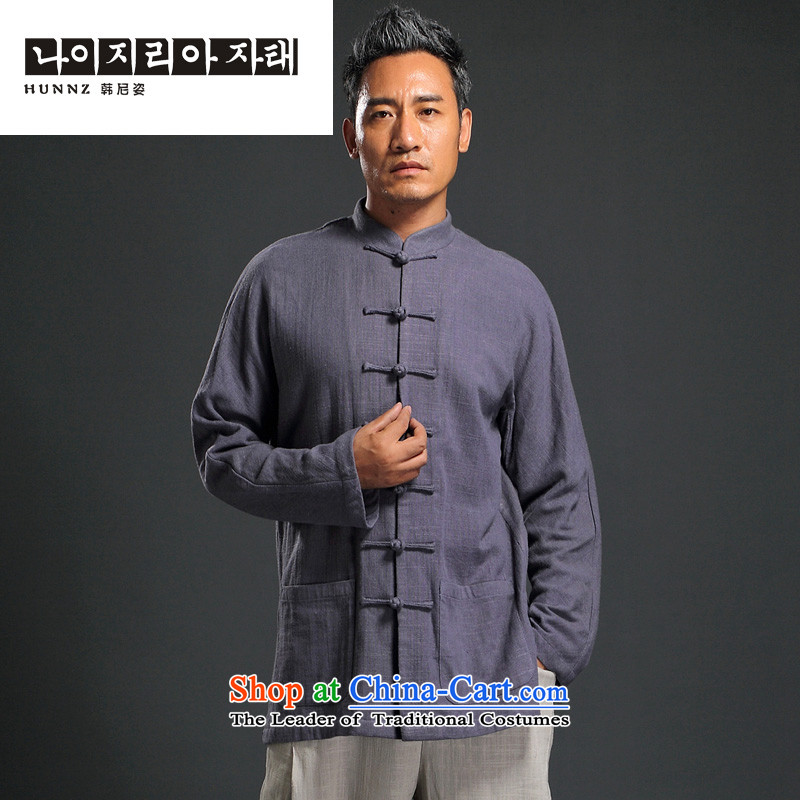 The name of the male disc deduction HANNIZI Han-China wind long-sleeved Tang dynasty men casual relaxd cotton linen shirt with purple XXL, father Han, Gigi Lai (hannizi) , , , shopping on the Internet