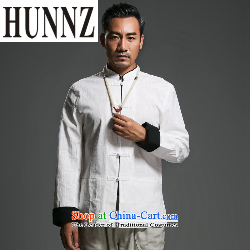 Hunnz New Products Linen minimalist Tang dynasty long-sleeved loose classic Chinese Wind men detained national wind jacket disc white 185,HUNNZ,,, shopping on the Internet