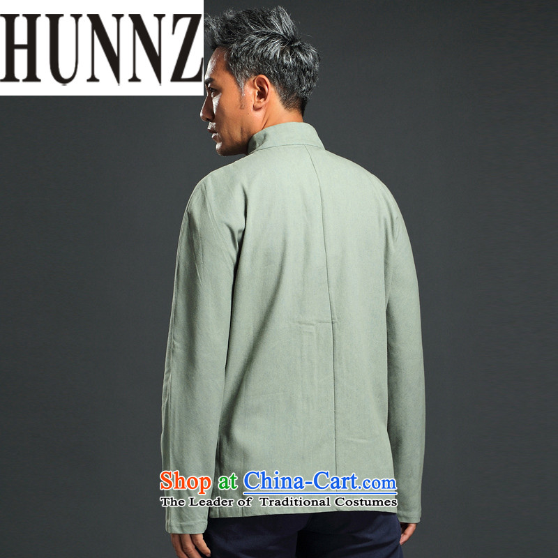 China wind retro HUNNZ Tang Dynasty Chinese collar up long-sleeved detained leisure minimalist national costumes men married green 185,HUNNZ,,, shopping on the Internet