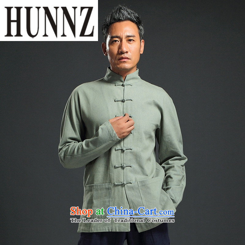 China wind retro HUNNZ Tang Dynasty Chinese collar up long-sleeved detained leisure minimalist national costumes men married green 185,HUNNZ,,, shopping on the Internet