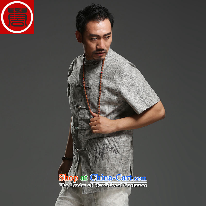 Renowned Hua Xia Men serving 2015 cotton linen short-sleeved T-shirt China wind Chinese half sleeve embroidery China wind men t-shirt gray XXL picture, prices, brand platters! The elections are supplied in the national character of distribution, so action, buy now enjoy more preferential! As soon as possible.