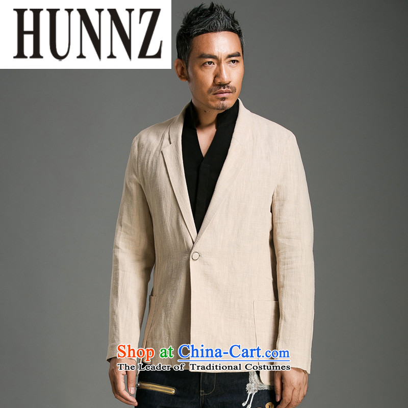 Hunnz natural cotton linen china Wind Jacket Classical Chinese improvements Sau San Tong replacing men leisure suit pure color long-sleeved light yellow XL,HUNNZ,,, shopping on the Internet