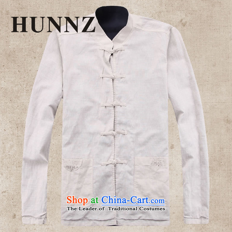 New Natural Linen HUNNZ Men long-sleeve sweater Tang Dynasty Chinese collar double-sided wear uniforms shishu gas hermit men white and blue 165,HUNNZ,,, shopping on the Internet