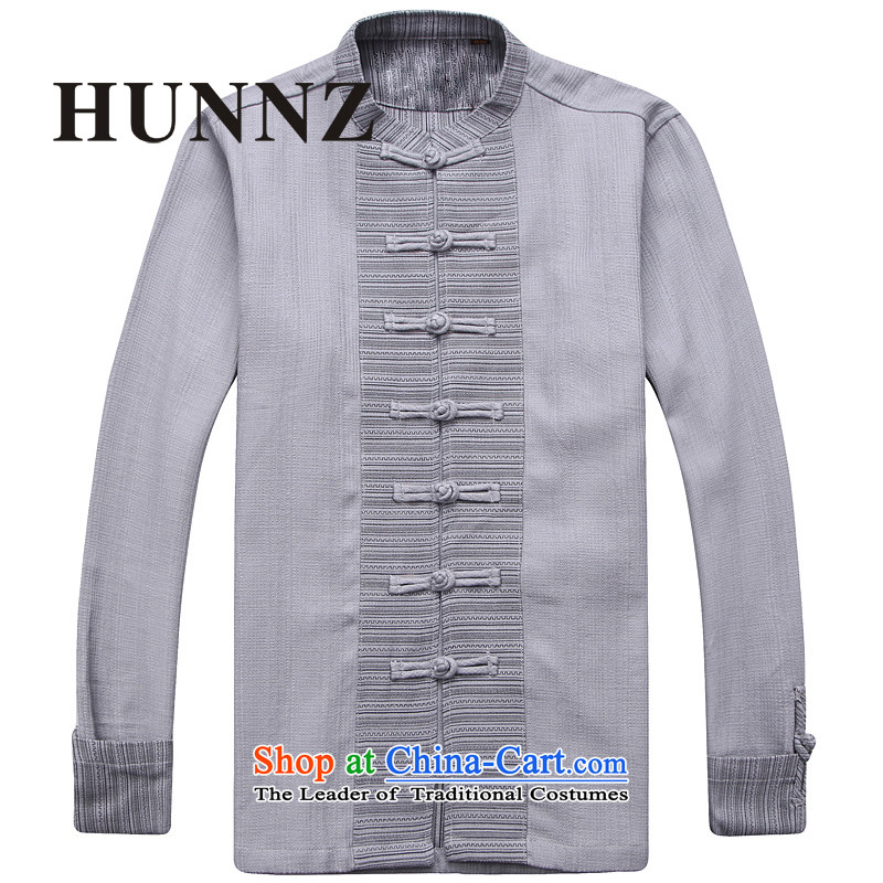 Hunnz New Products China wind men linen Tang dynasty Classic minimalist zen long-sleeved clothing pure color is detained retro men light gray 165,HUNNZ,,, shopping on the Internet