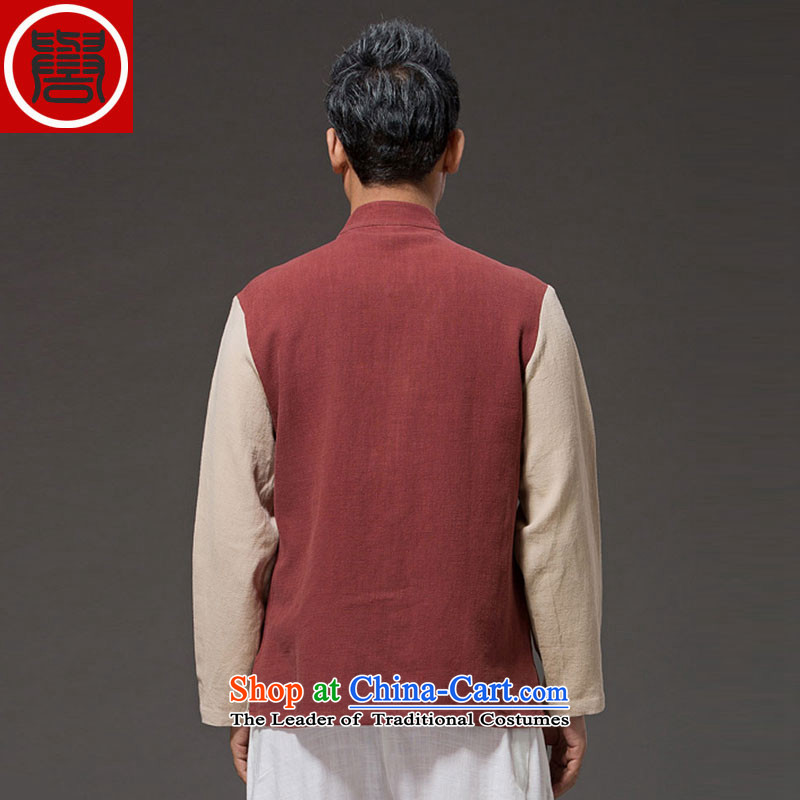 Renowned Chinese serving original China wind leave two Sau San Men long-sleeved shirt with flax spell color autumn tray clip mock red XXXL, renowned (chiyu) , , , shopping on the Internet