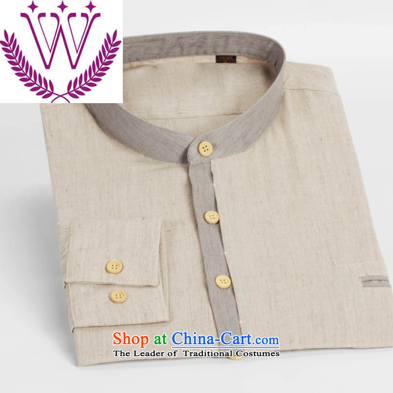 China wind Sau San Tong minimalist replacing men round-neck collar cotton linen long-sleeved shirt Chinese leisure shirt Chinese tunic and light gray 165