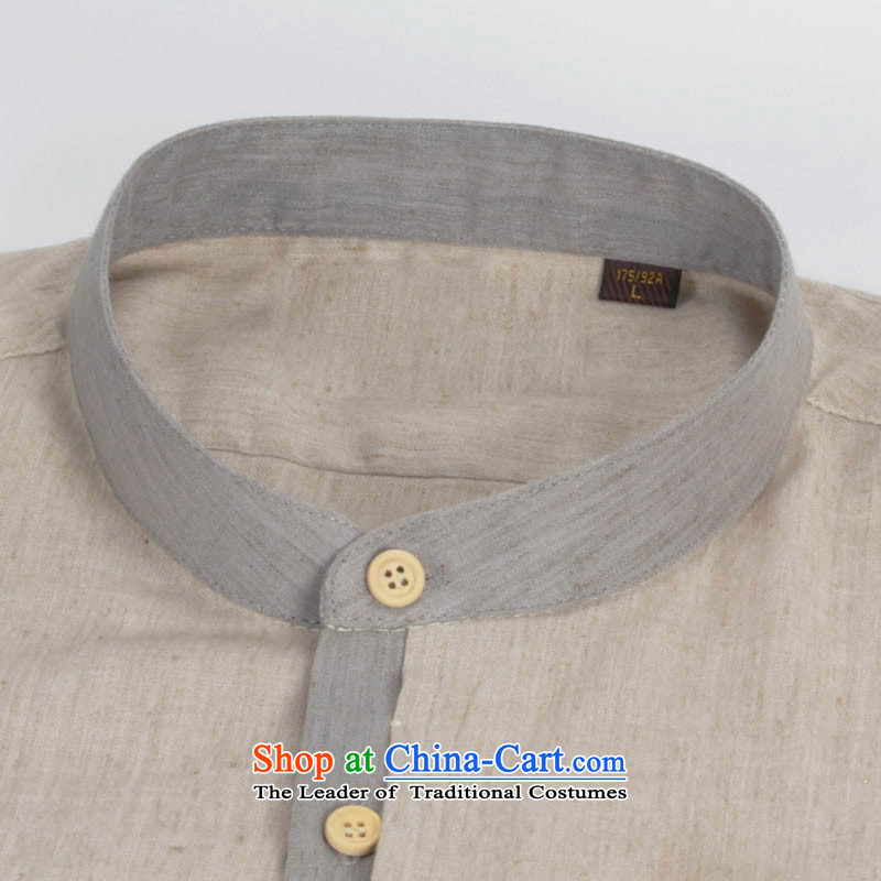 China wind Sau San Tong minimalist replacing men round-neck collar cotton linen long-sleeved shirt Chinese leisure shirt Chinese tunic and light gray 165, each option has been pressed shopping on the Internet