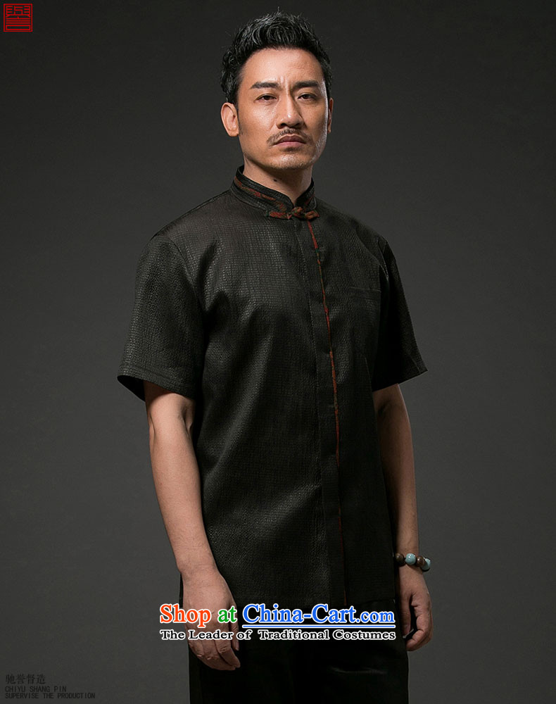 Renowned Chinese Tang dynasty service men Heung-cloud yarn silk short-sleeved China wind men Chinese shirt herbs extract Men's Shirt Black XL Photo, prices, brand platters! The elections are supplied in the national character of distribution, so action, buy now enjoy more preferential! As soon as possible.