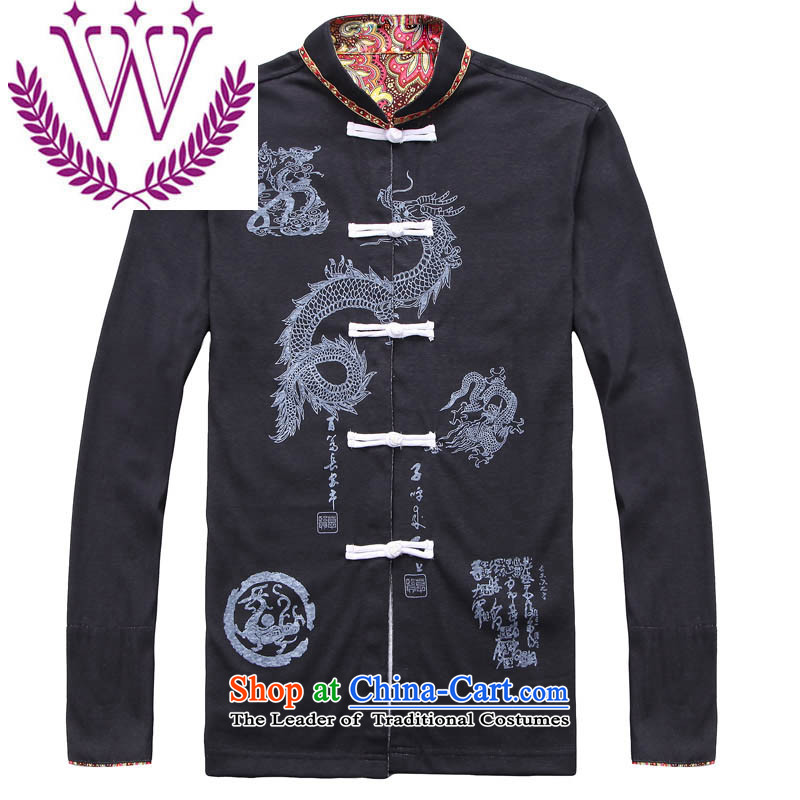 New China wind men cotton linen Tang Dynasty Chinese classical embroidery Han-retro style long-sleeved sweater male black 180, each option has been pressed shopping on the Internet