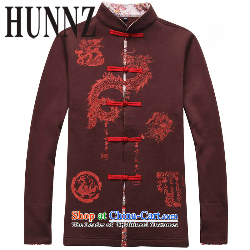 Hunnz New Products China wind men cotton linen Tang Dynasty Chinese classical embroidery Han-retro style long-sleeved sweater and deep red 185,HUNNZ,,, shopping on the Internet
