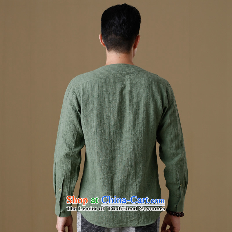 Tang Dynasty and long-sleeved round-neck collar thin cotton linen jacket, serving Chinese Nation retreat retro-ball-serving simple men in every purchase , , , green shopping on the Internet
