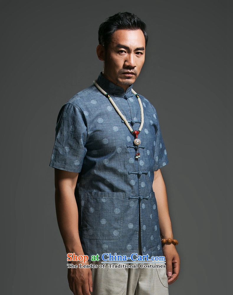Renowned Chinese clothing summer short sleeve loose fit leisure men new summer herbs extract linen men short-sleeved shirt stamp Blue Wave point XXXL picture, prices, brand platters! The elections are supplied in the national character of distribution, so action, buy now enjoy more preferential! As soon as possible.