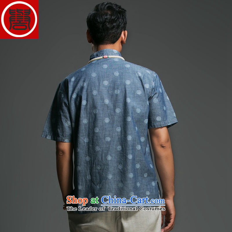 Renowned Chinese clothing summer short sleeve loose fit leisure men new summer herbs extract linen men short-sleeved shirt stamp Blue Wave XXXL, point (chiyu renowned shopping on the Internet has been pressed.)