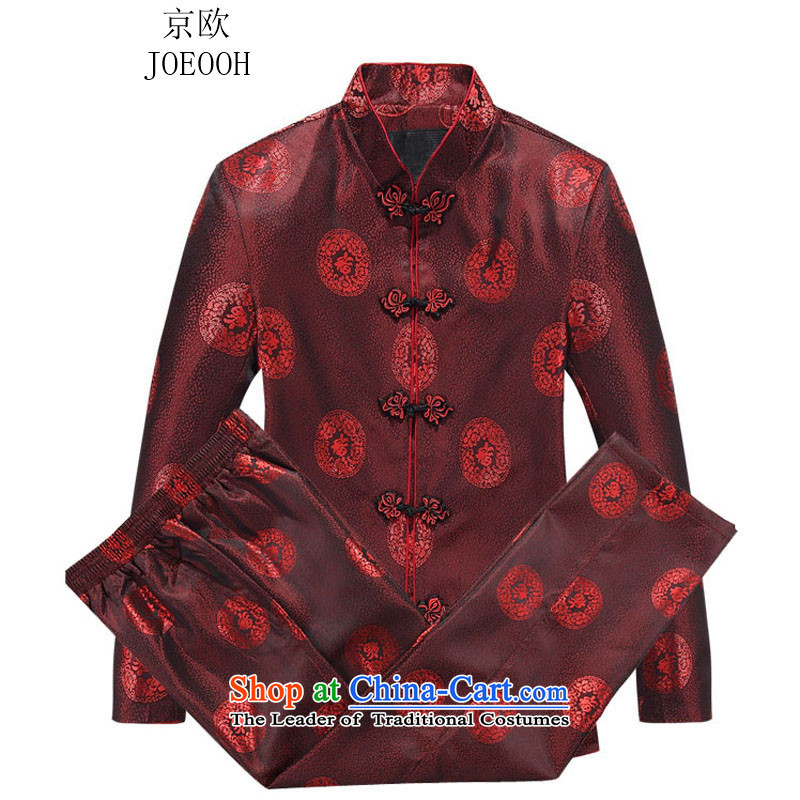 Beijing Europe autumn trendy new_ Older women's stamp single row detained men Tang dynasty mom and dad couples with long-sleeved kit women red kit women 170